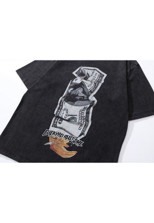 Dollar t-shirt money print tee retro grunge top vintage grey