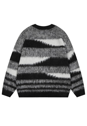 Fluffy geometric sweater black striped hairy fuzzy jumper