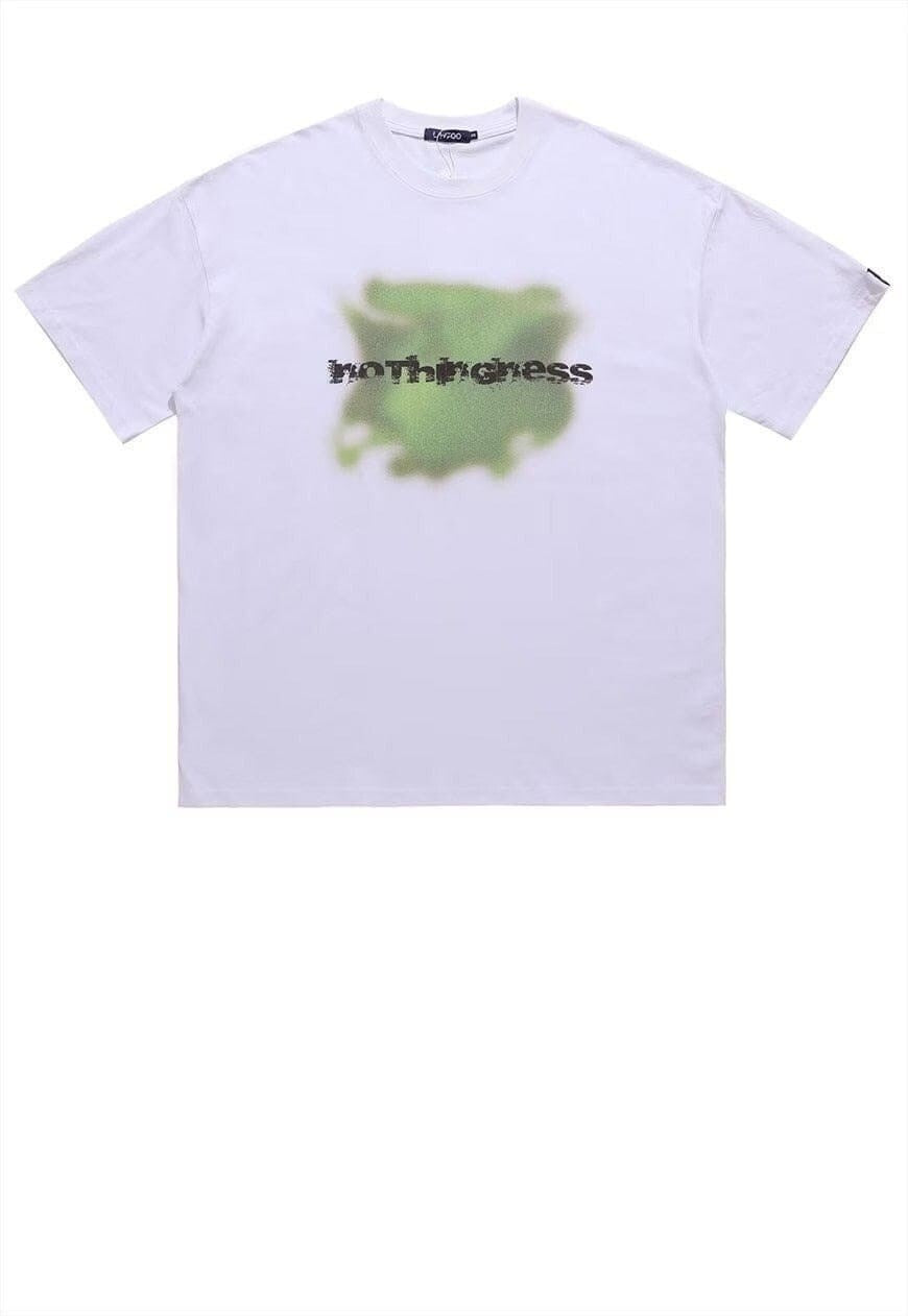 Fog print t-shirt retro space tee abstract grunge top black