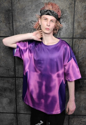 Thermal t-shirt fluorescent raver tee body print top purple