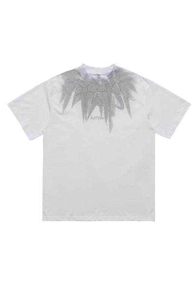 Star print t-shirt graffiti neckline tee grunge top in white