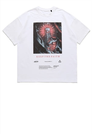 Cyber punk print t-shirt grunge monster tee raver top white