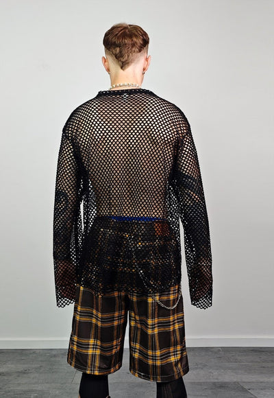 Oversize mesh top black transparent netted thin punk jumper