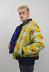 Tattoo print varsity jacket yellow check reversible bomber