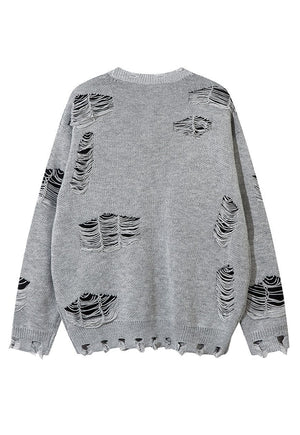 Ripped sweater chained top knit distressed punk jumper grey