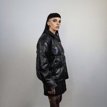 Charger l&#39;image dans la galerie, Faux leather bomber jacket utility punk bomber gorpcore coat going out PU puffer varsity fancy dress coat catwalk jacket in black