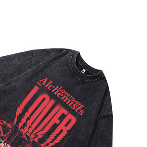 Lover t-shirt alchemist slogan tee creepy grunge top in vintage grey