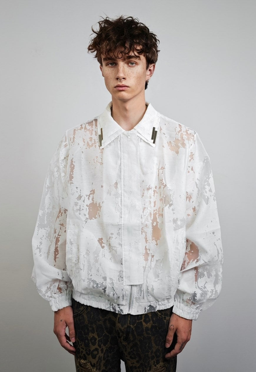 Transparent bomber white party jacket going out rave varsity