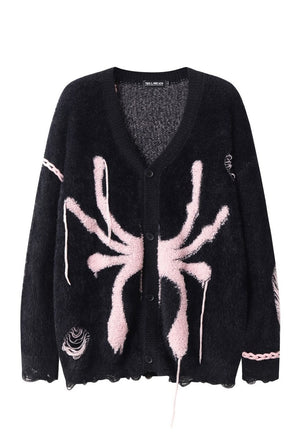 Spider cardigan Gothic rip jumper knitted punk top in grey