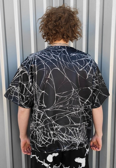 Spiderweb print t-shirt handmade Gothic tee punk top black