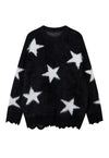 Fluffy sweater fuzzy jumper star print long hair top in red