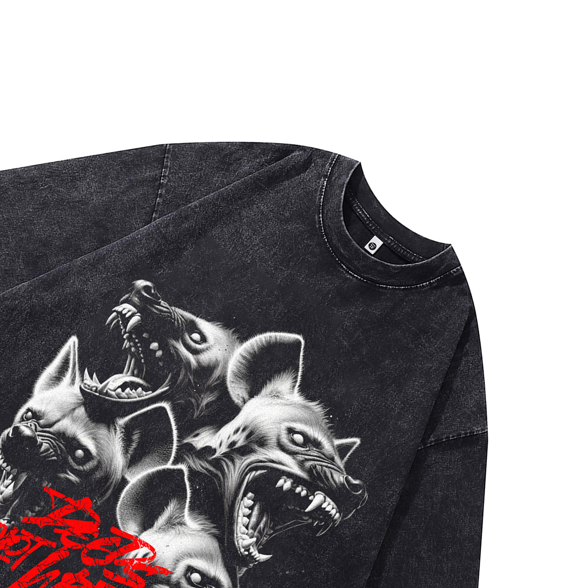 Hyenas print t-shirt creepy animal tee retro gothic top in vintage grey