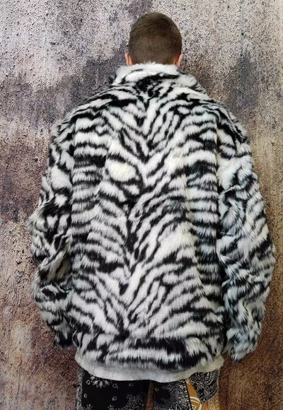 Tiger fleece jacket faux fur zebra fluffy bomber in white