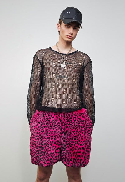 Faux fur leopard shorts pink animal print cropped trousers