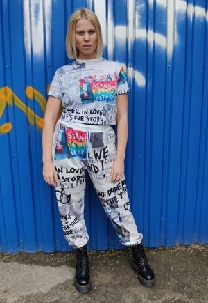 Gay joggers LGBT pants graffiti love pride overalls in white