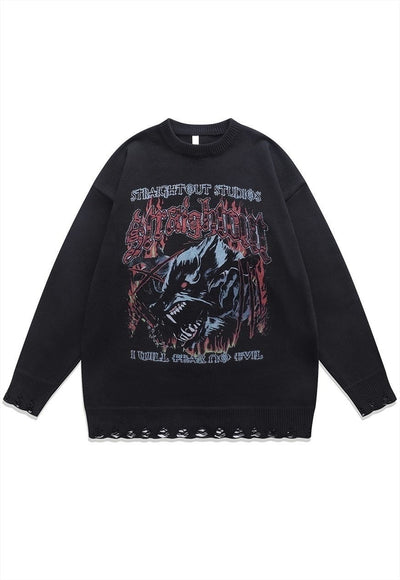 Werewolf sweater Gothic knit distressed horror jumper grey