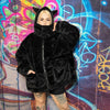 Devil horn bomber handmade detachable faux fur puffer reversible grunge fleece jacket two sided Gothic coat in black