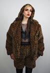 Arabic pattern trench coat brown cropped fleece rock jacket