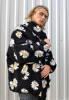 Daisy print fleece jacket hand made sunflower bomber black