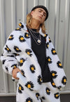 Daisy print fleece jacket handmade sunflower bomber in white