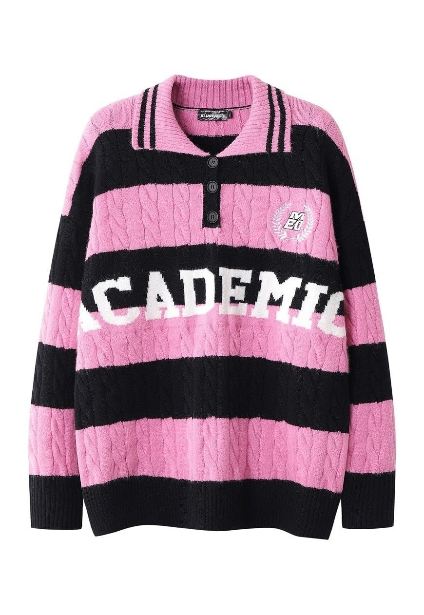 Academia sweater preppy jumper high school punk top in pink