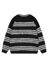 Striped fluffy sweater black hairy jumper retro fuzzy top