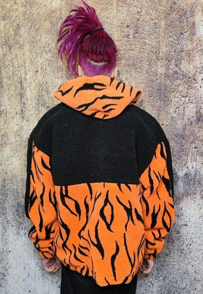 Tattoo fleece hood jacket handmade fluffy zebra bomber black