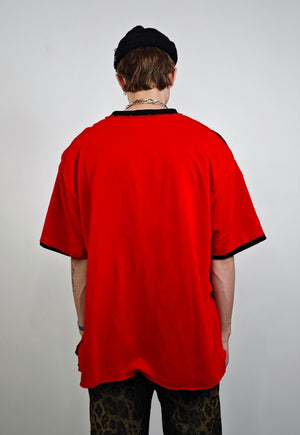 Ripped oversize t-shirt red double layer shredded grunge top