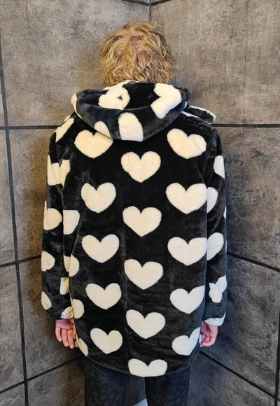 Heart fleece coat handmade 2in1 hood emoji trench jacket