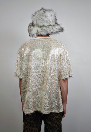 Fluffy party top golden shiny luminous fuzzy rave jumper