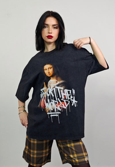 Mona Lisa t-shirt Da Vinci tee retro art top in vintage grey