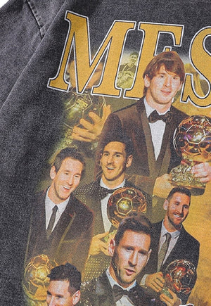 Messi print t-shirt sports tee retro football top in grey