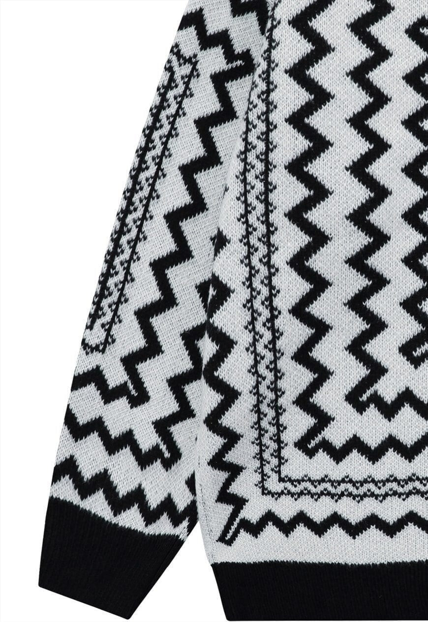 Geometric sweater knit retro stripe jumper zigzag top Brown