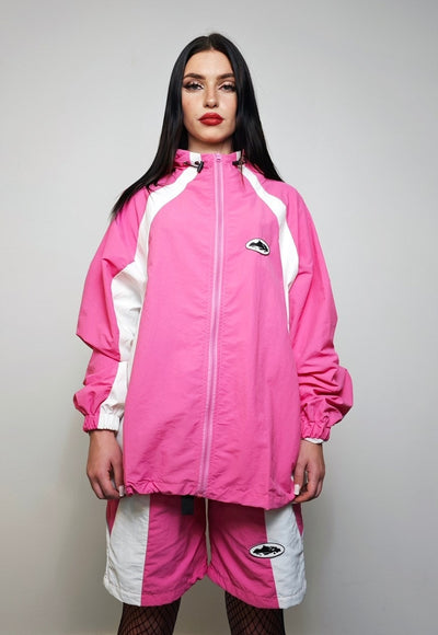 Pink track jacket hooded sports jumper colour block pullover