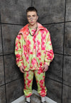 Tie-dye fleece jacket handmade reversible check bomber red