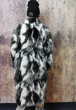 Contrast faux fur coat gradient fluffy Mac in white black