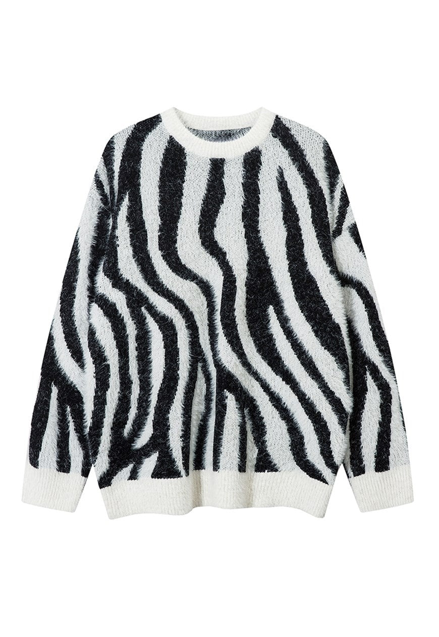 Stripe sweater white animal print jumper zebra pattern top