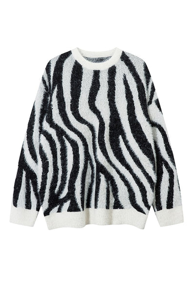 Stripe sweater red animal print jumper zebra pattern top