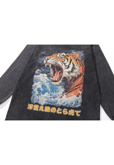 Vintage tiger t-shirt long sleeve Japanese top animal jumper