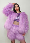 Shaggy fur shorts purple fuzzy cropped festival trousers