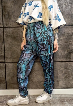 Detachable snake joggers handmade shorts python pants blue