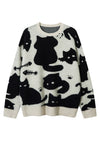 Black cat print sweater cream knitted Gothic top punk jumper