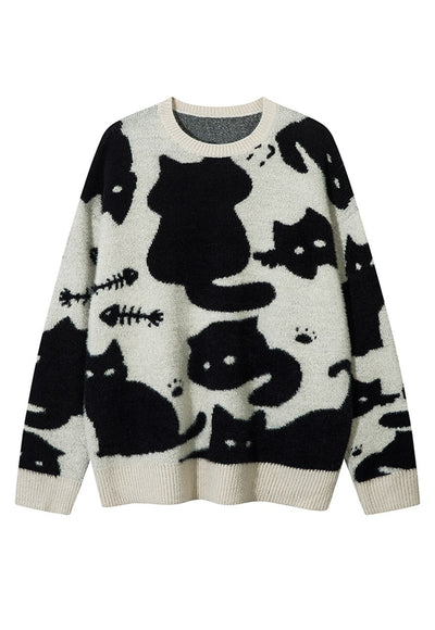 Black cat print sweater pink knitted Gothic top punk jumper