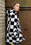 Chequerboard fleece jacket handmade 2 in 1 fluff check coat