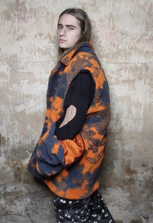 Camo fleece jacket handmade 2in1 abstract trench coat orange