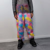 Marshmallow faux fur joggers raver pants fluffy rainbow trousers ski fleece tie-dye unicorn overalls festival bottoms burning man pants pink