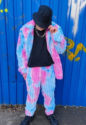 Tie-dye fleece joggers detachable handmade festival pants