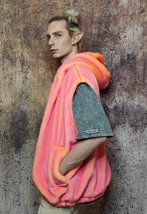 Luminous faux fur jacket detachable neon fleece pink orange