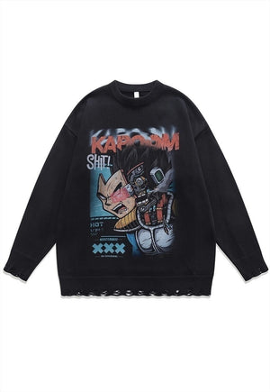 Anime sweater knit distressed jumper Dragon ball top cream