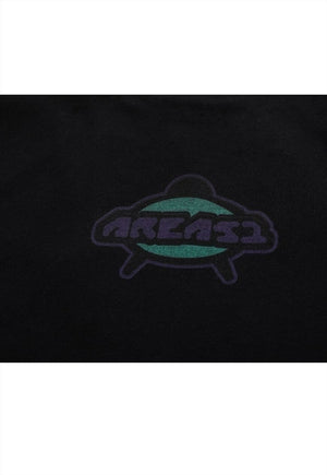 Punk Alien t-shirt cyber tee retro UFO top in black